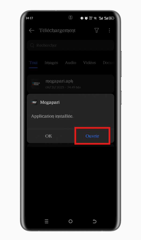 Ouvrer l'application Megapari