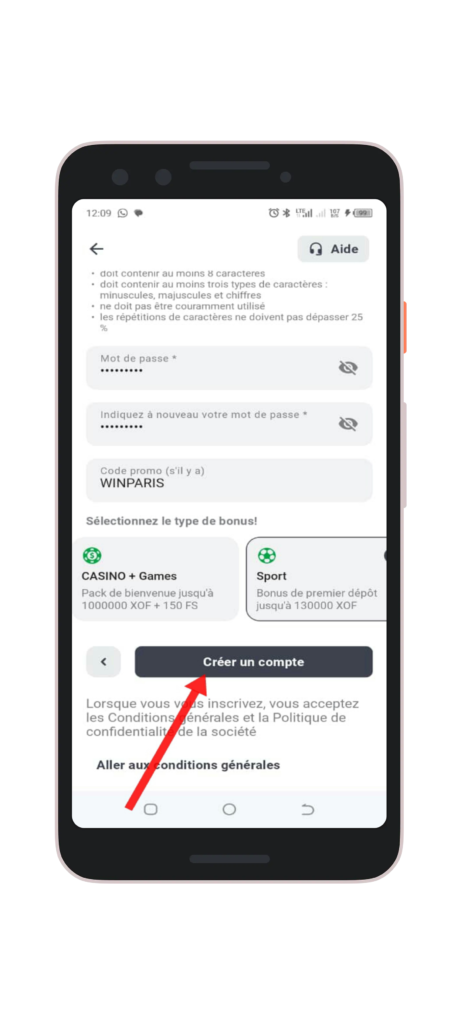 Cliquez sur le bouton « créer un compte »