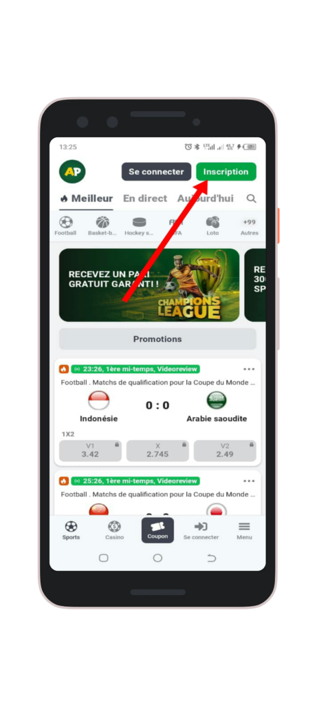 Cliquez sur le bouton « Inscription »