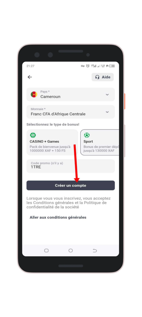 Cliquez sur "Créer un compte"