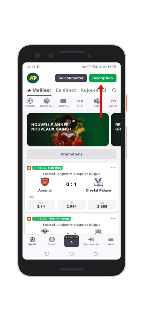 Cliquez sur "Inscription"