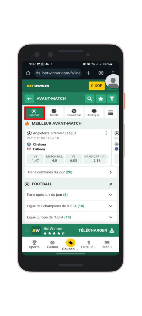 Choisissez un sport comme le ‘’Football’’
