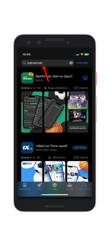 Entrez Betwinner version complète dans la barre de recherche