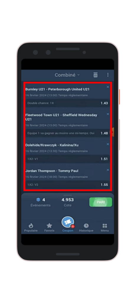 Ajoutez au moins 3 événements avec des cotes de 1,4 ou plus