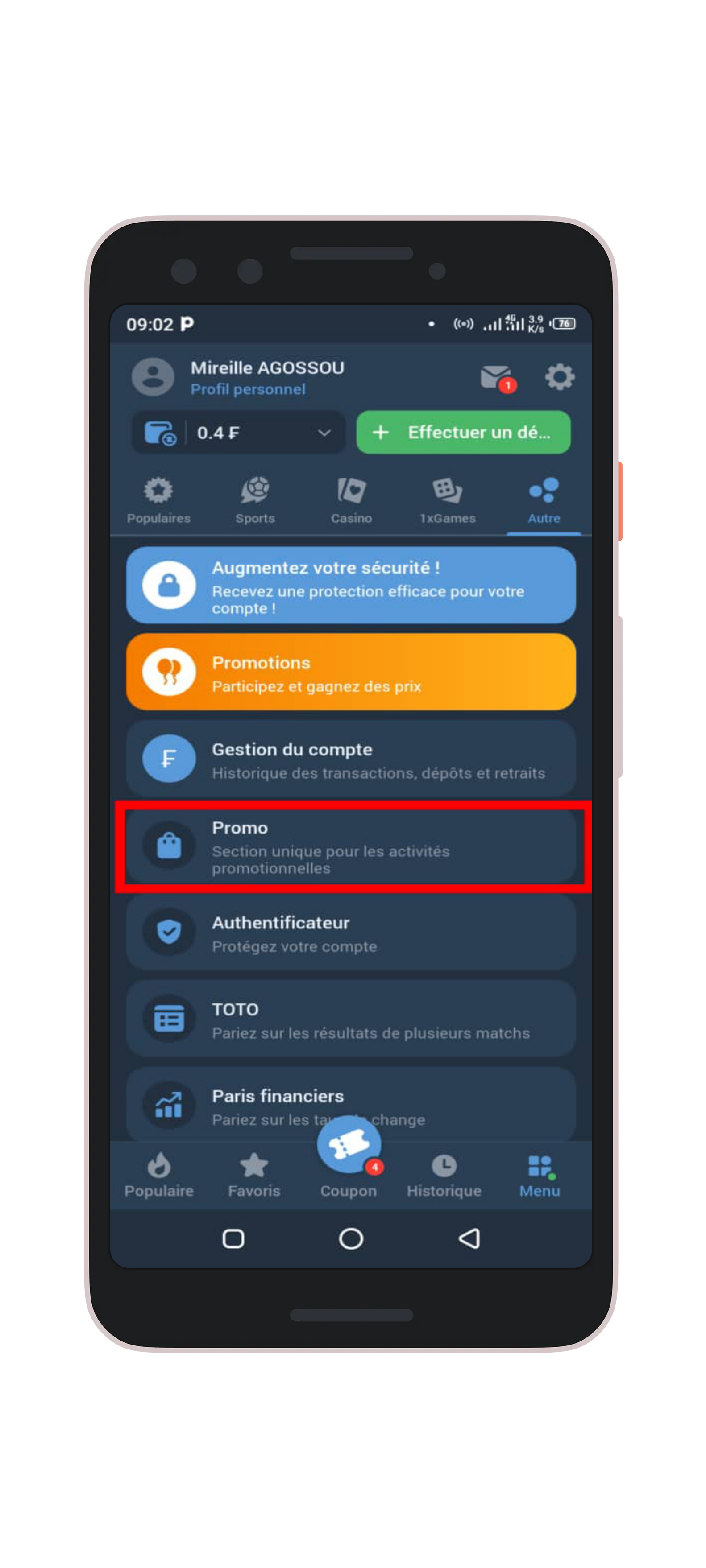 Accéder au menu et cliquer sur la rubrique "Promo"