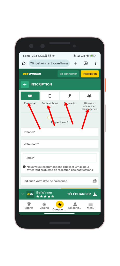 Choisir une méthode d'inscription