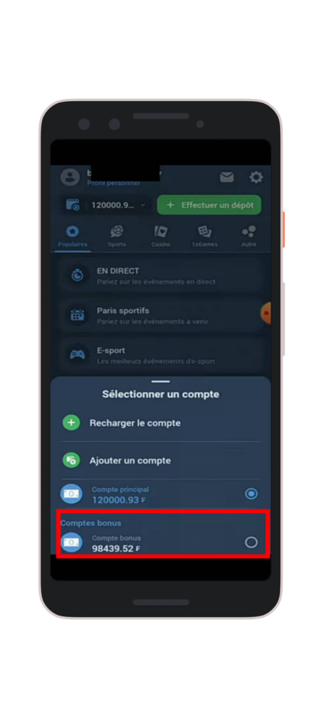 Sélectionnez le compte bonus