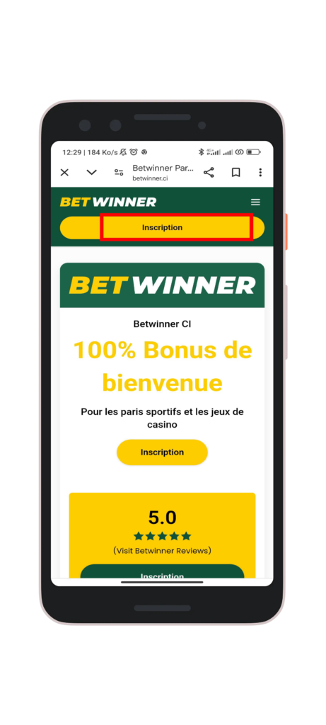 Cliquez sur "Inscription"