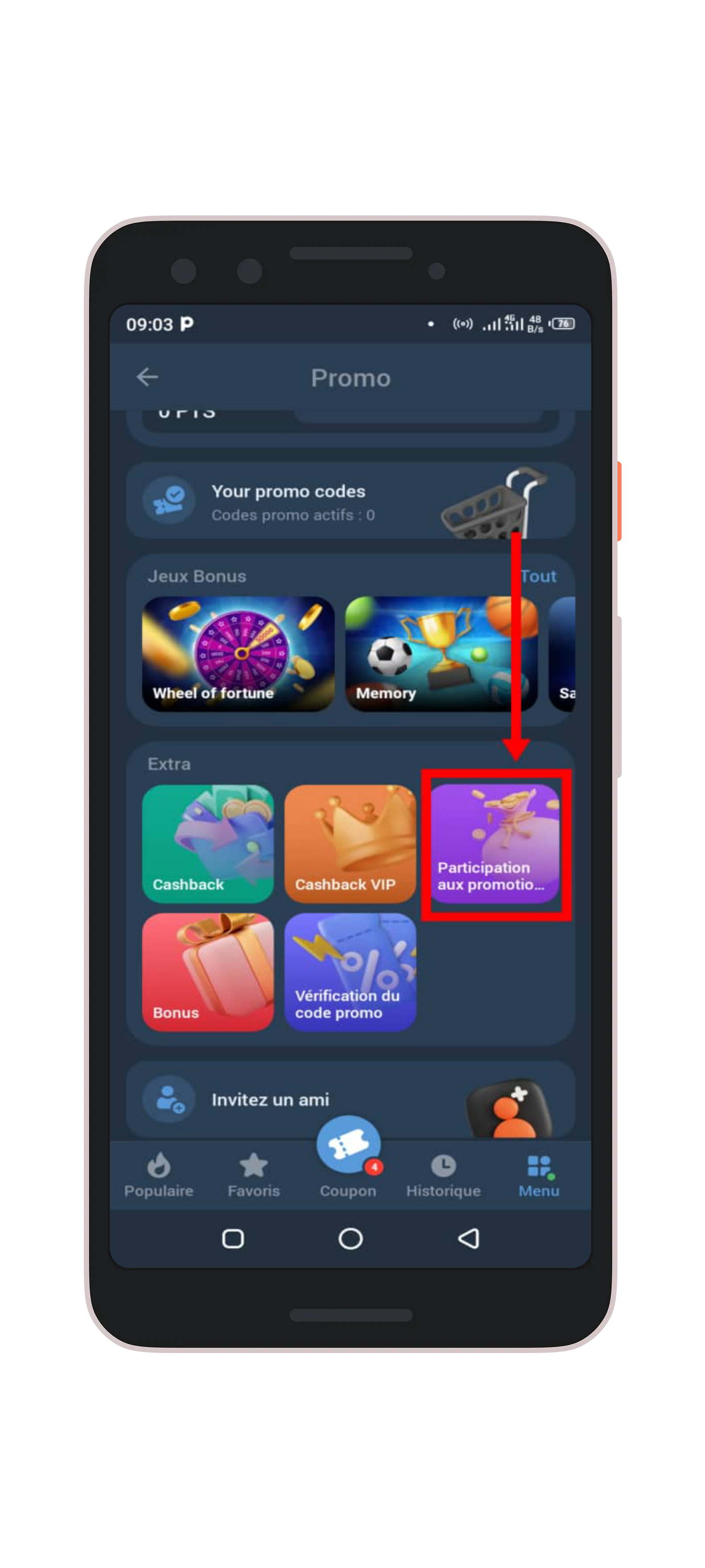 Cliquez sur l’option "Participation aux promotions"