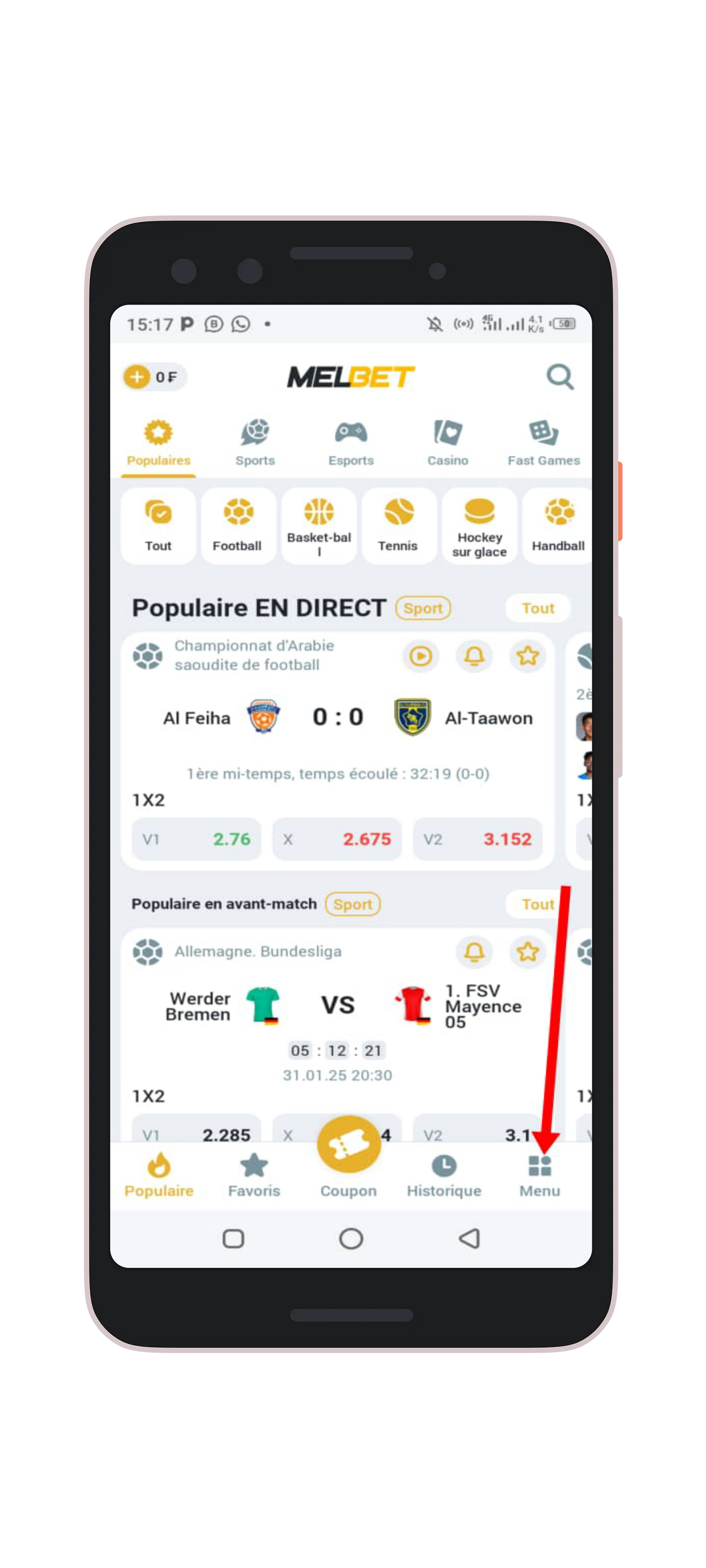Cliquez sur le bouton “Menu”