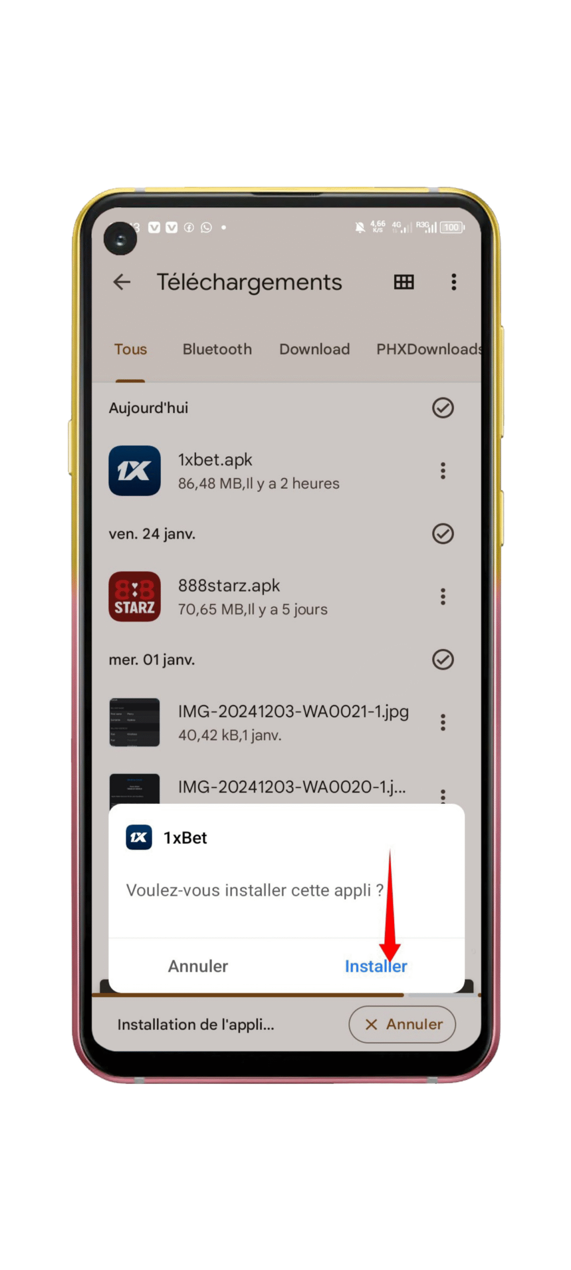 Installation de 1xbet russe apk