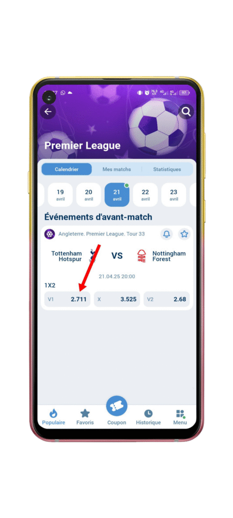 Sélectionnez un type de pari et une compétition