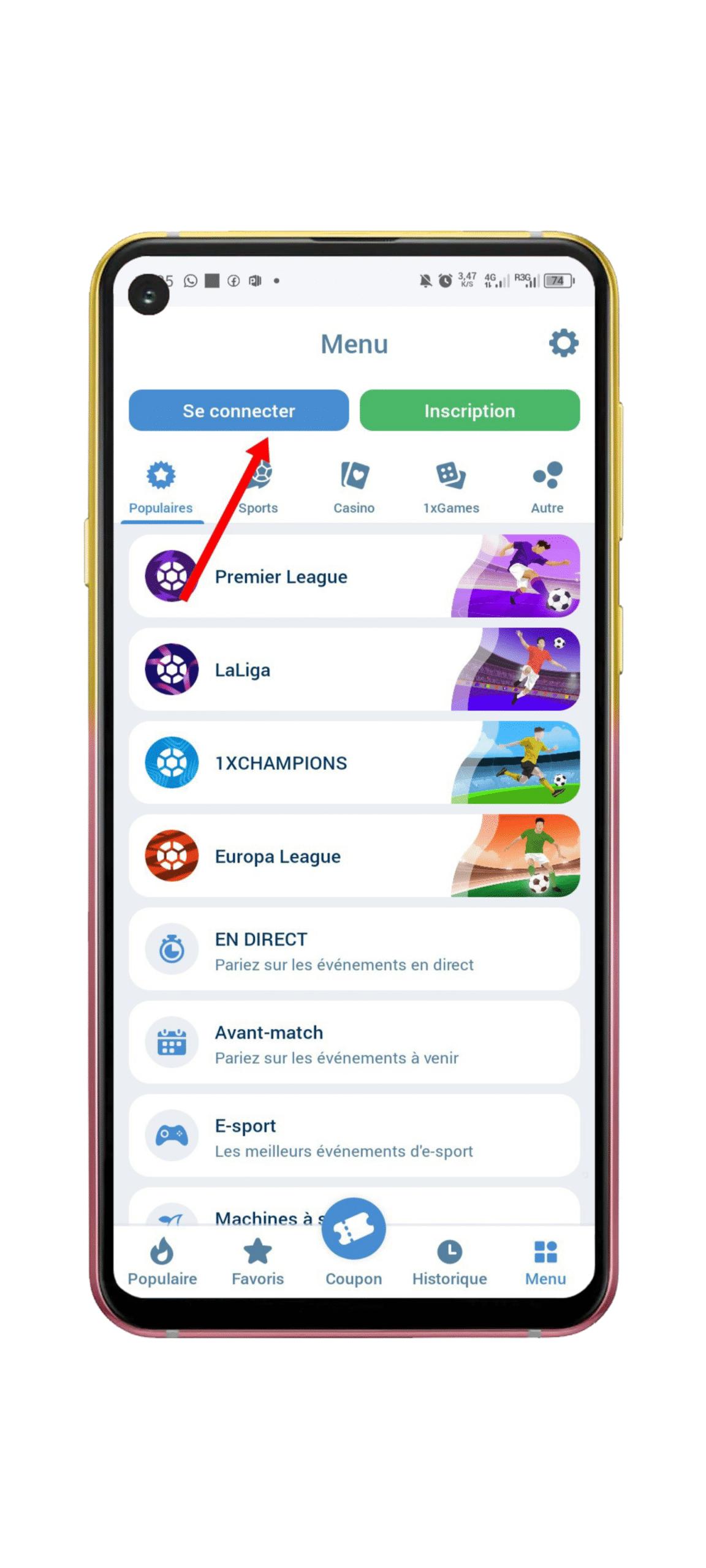 Cliquez sur le bouton de connexion