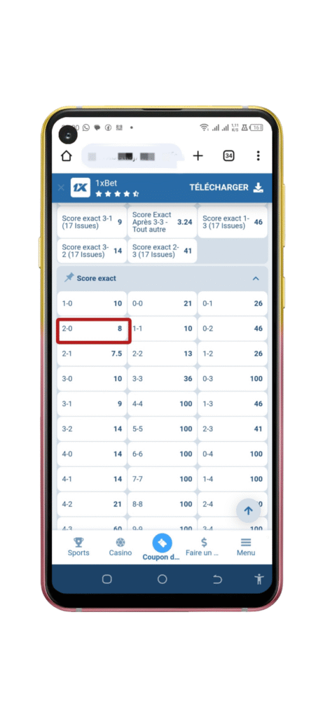 Sélectionnez le Score exact.