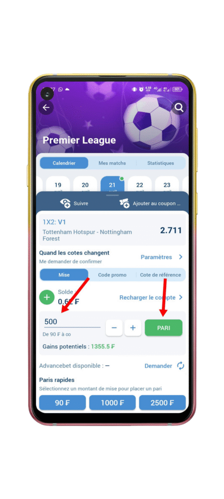 Entrez le montant de la mise puis validez votre pari