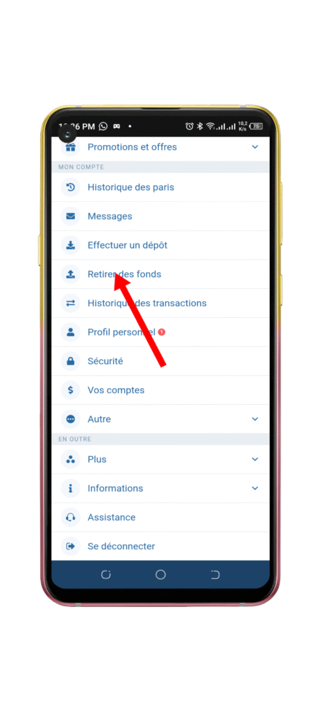 Accéder à la section des retraits