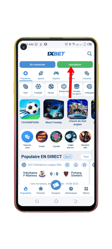 Cliquez sur "Inscription"