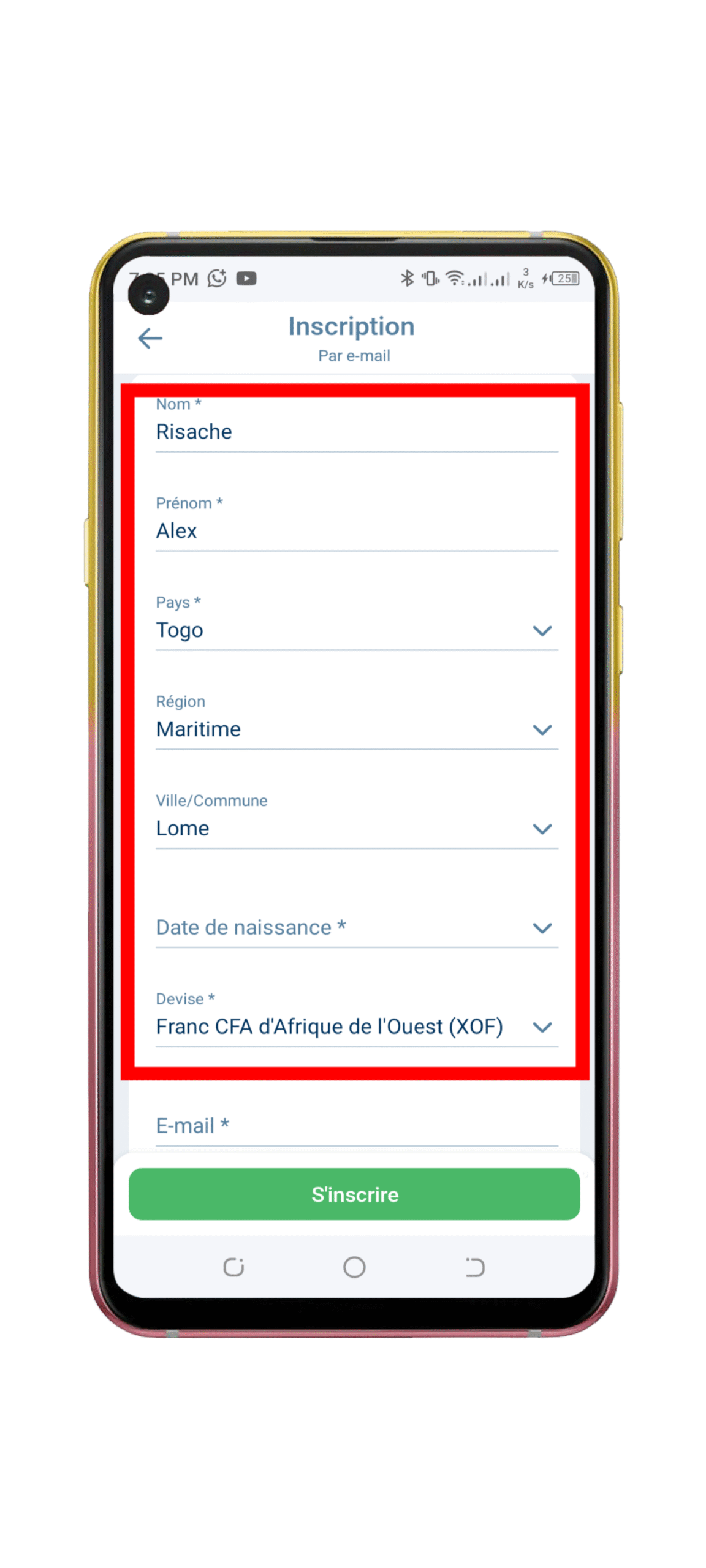 Remplir le formulaire