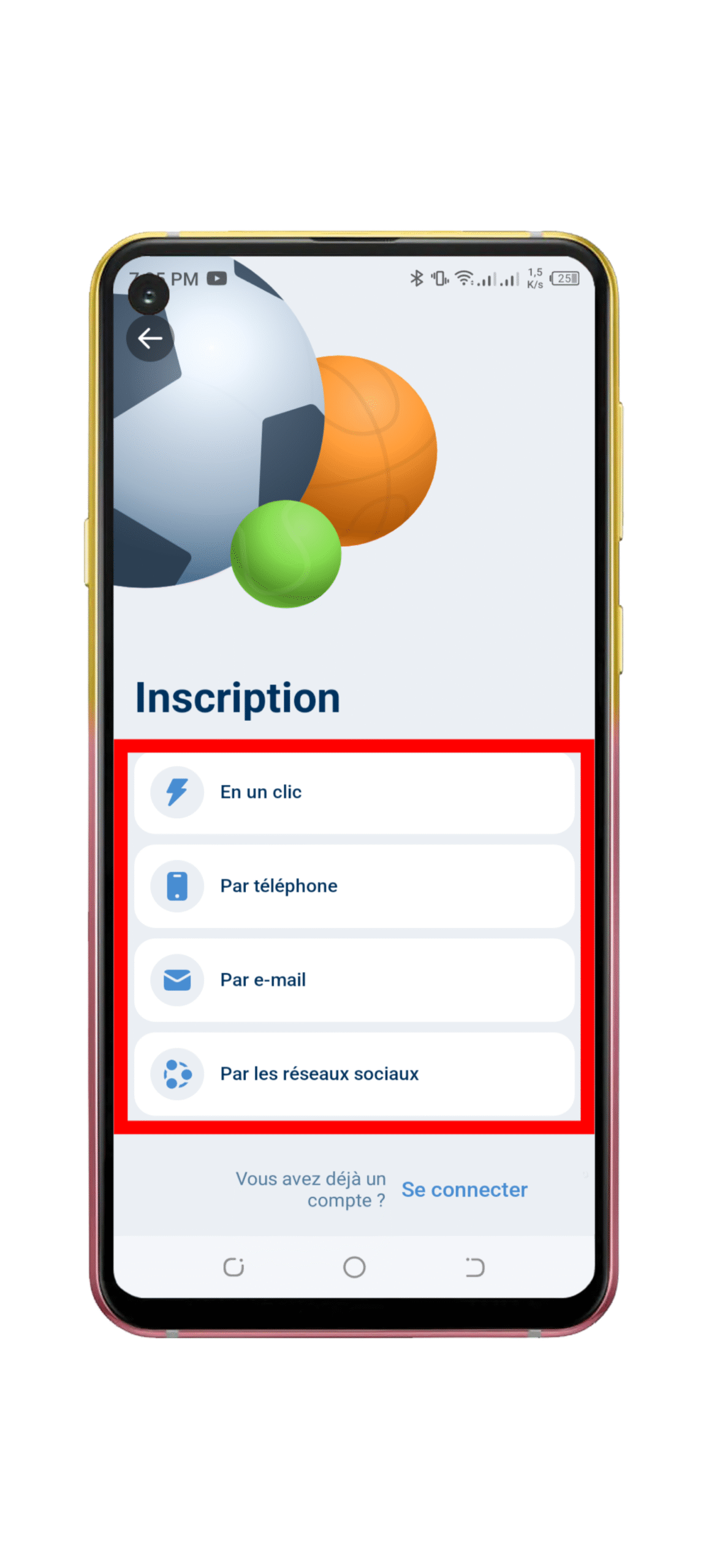 Sélectionnez la méthode d’inscription
