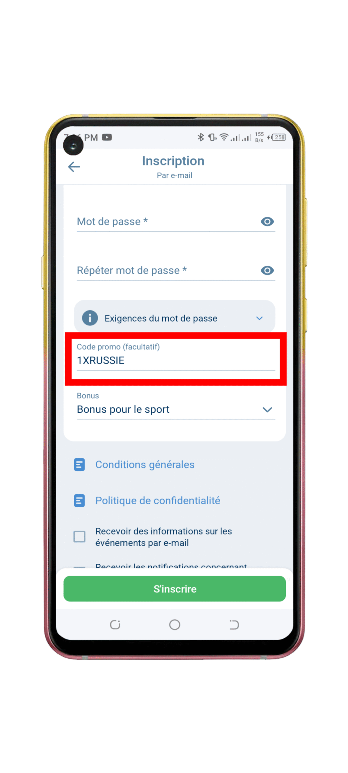 Saisissez le code promo 1xbet "1XRUSSIE"