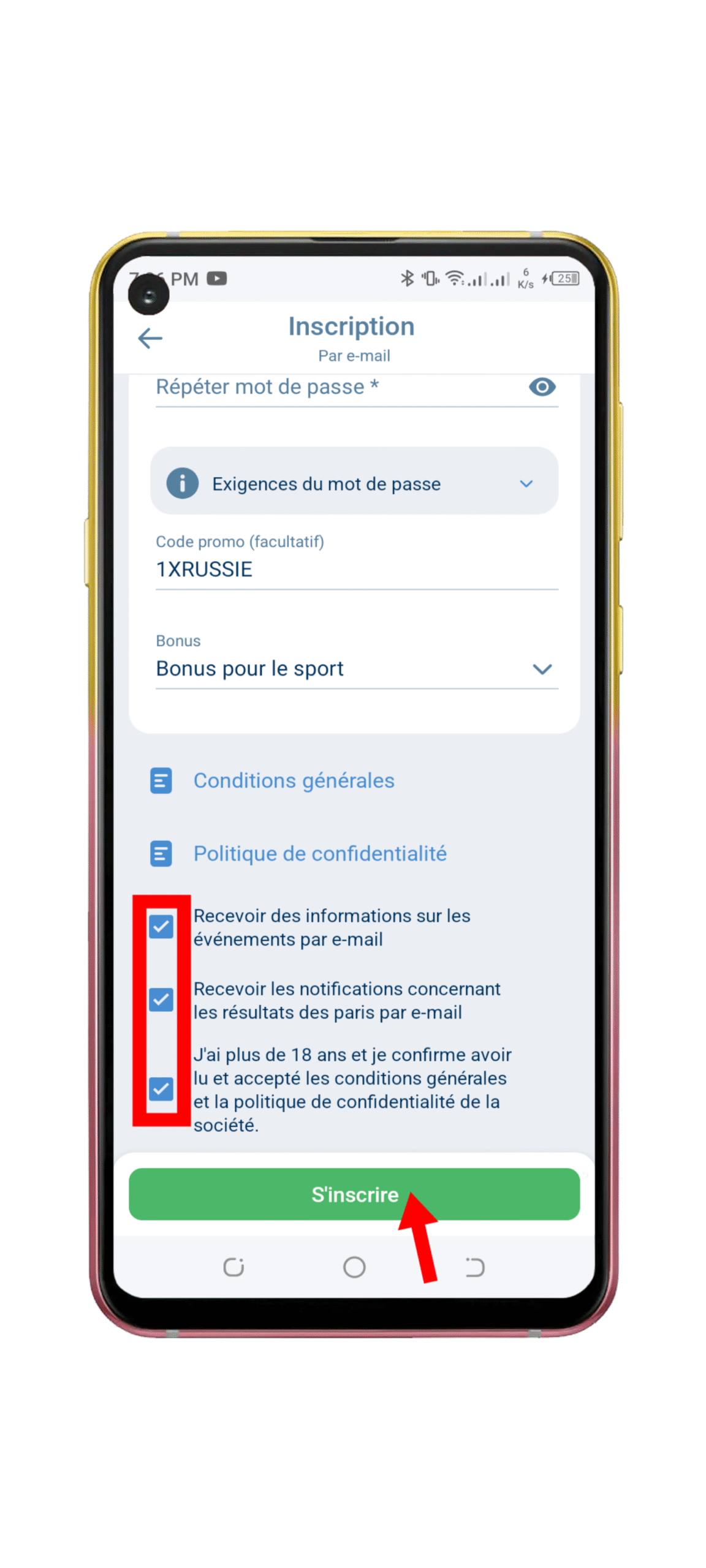 Finaliser l’inscription