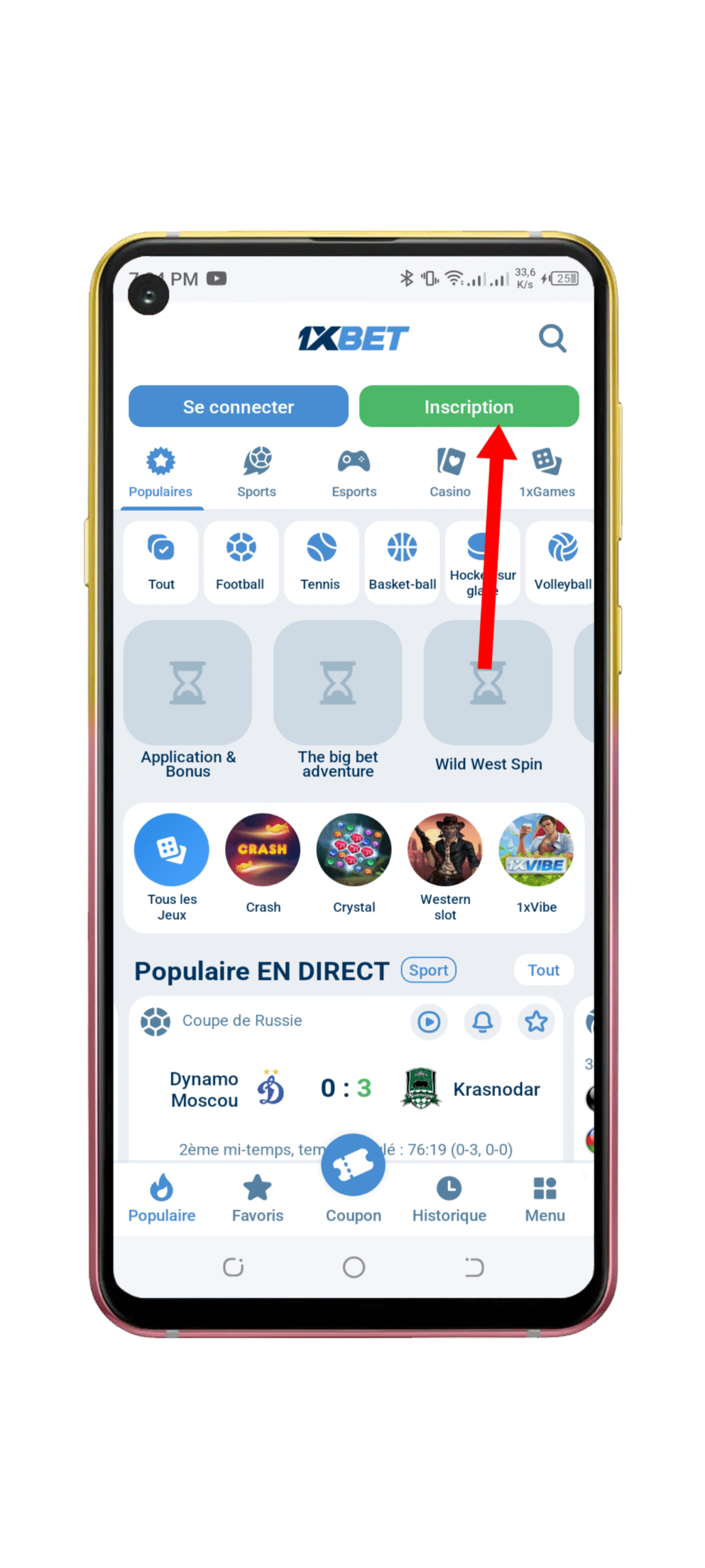 Cliquez sur "Inscription"