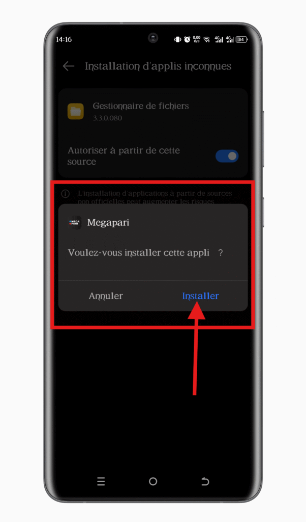 Installer l'application Megapari apk