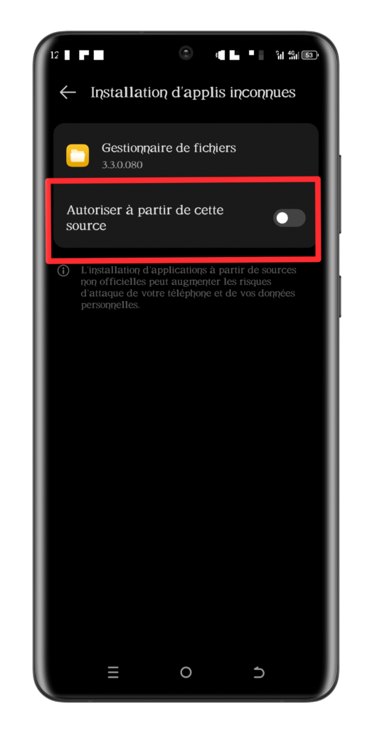 Autoriser l’installation depuis des sources inconnues