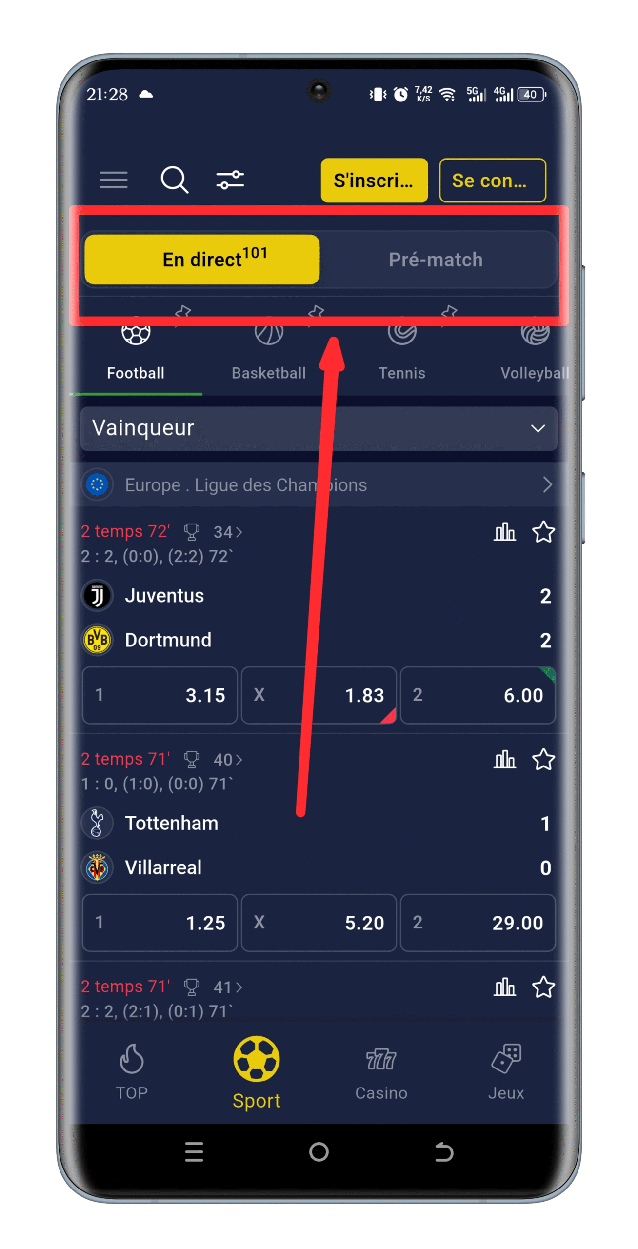 Choisir le type d’événement