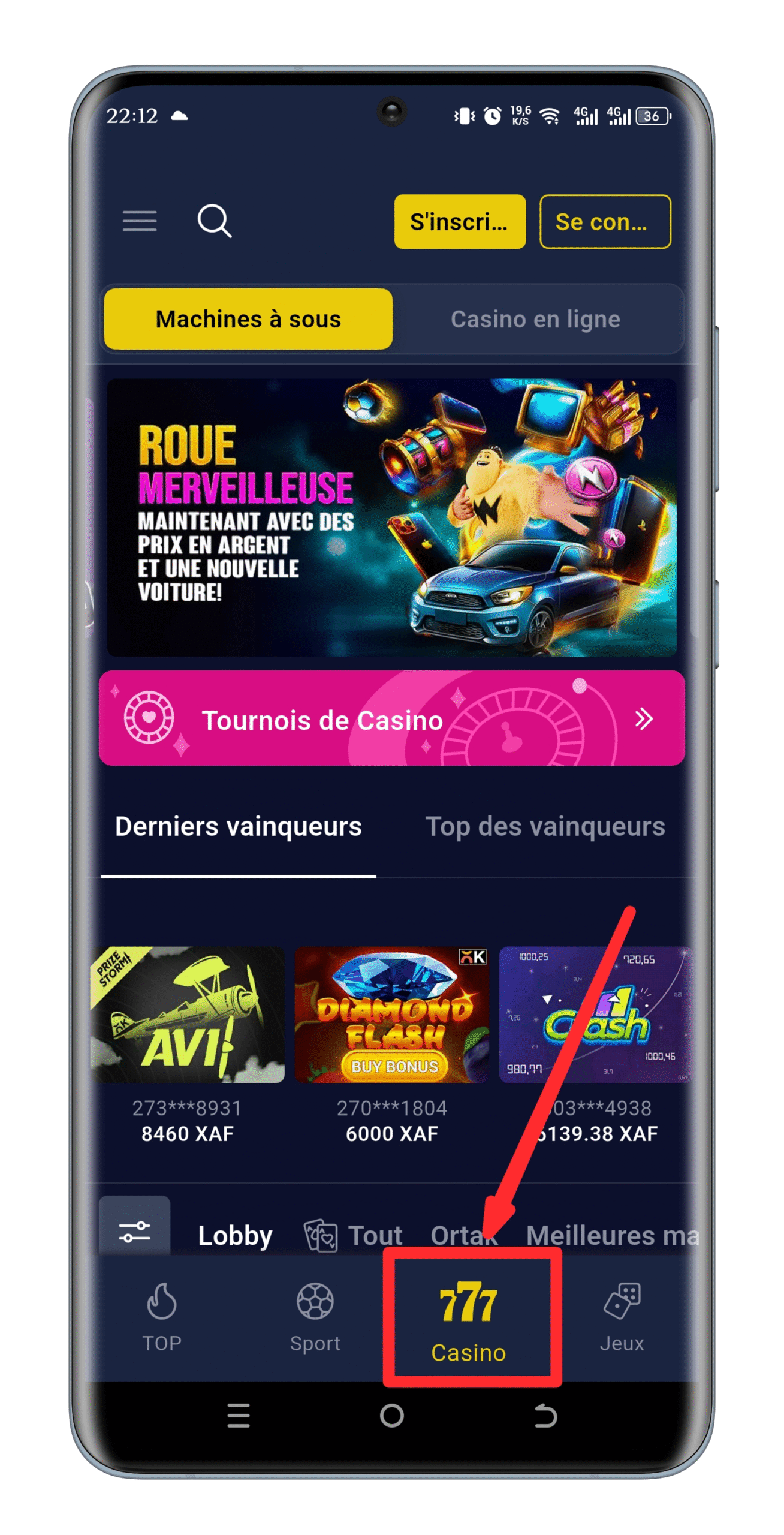 Accéder à la section Casino