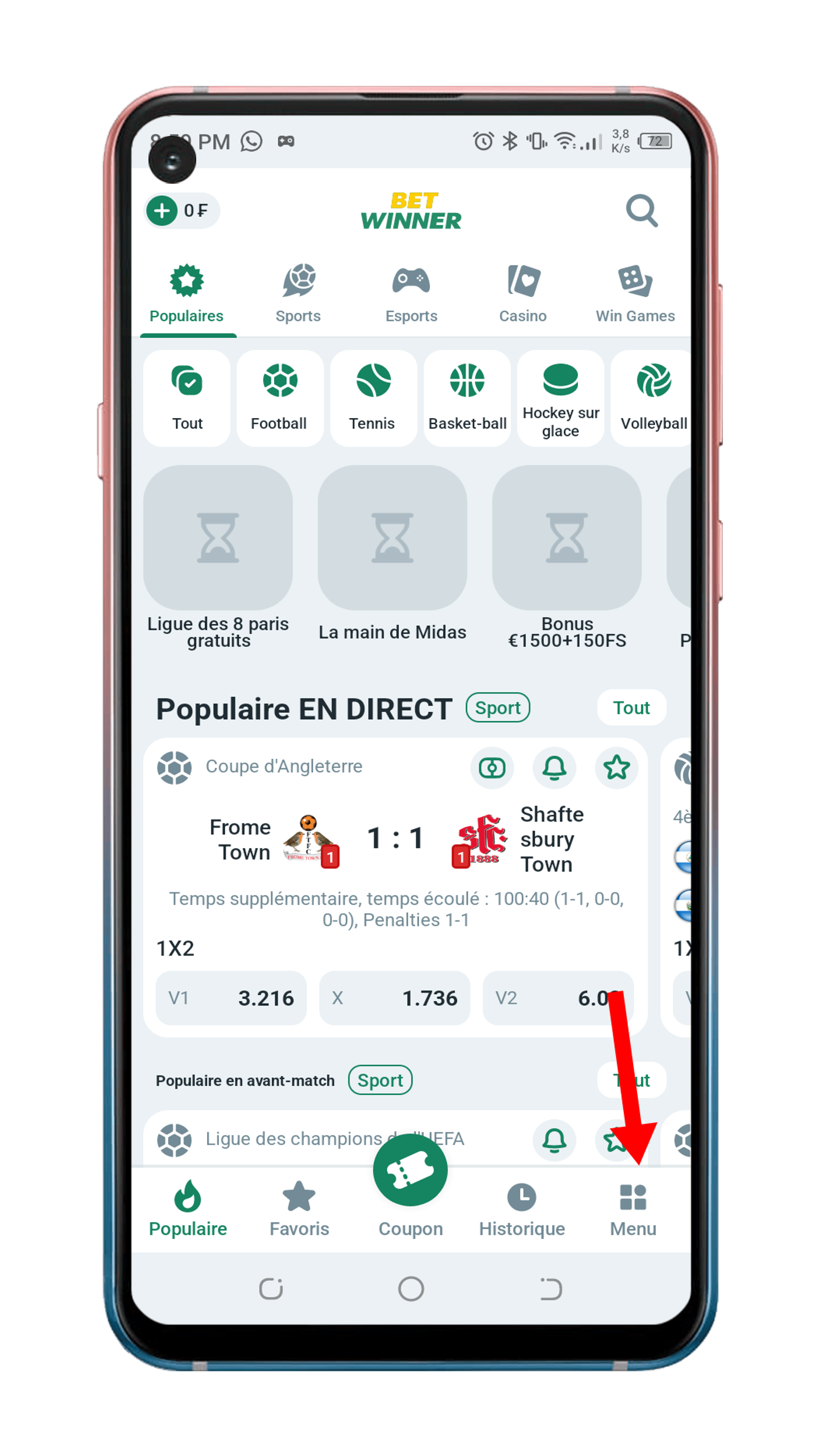 ouvrez le menu principal